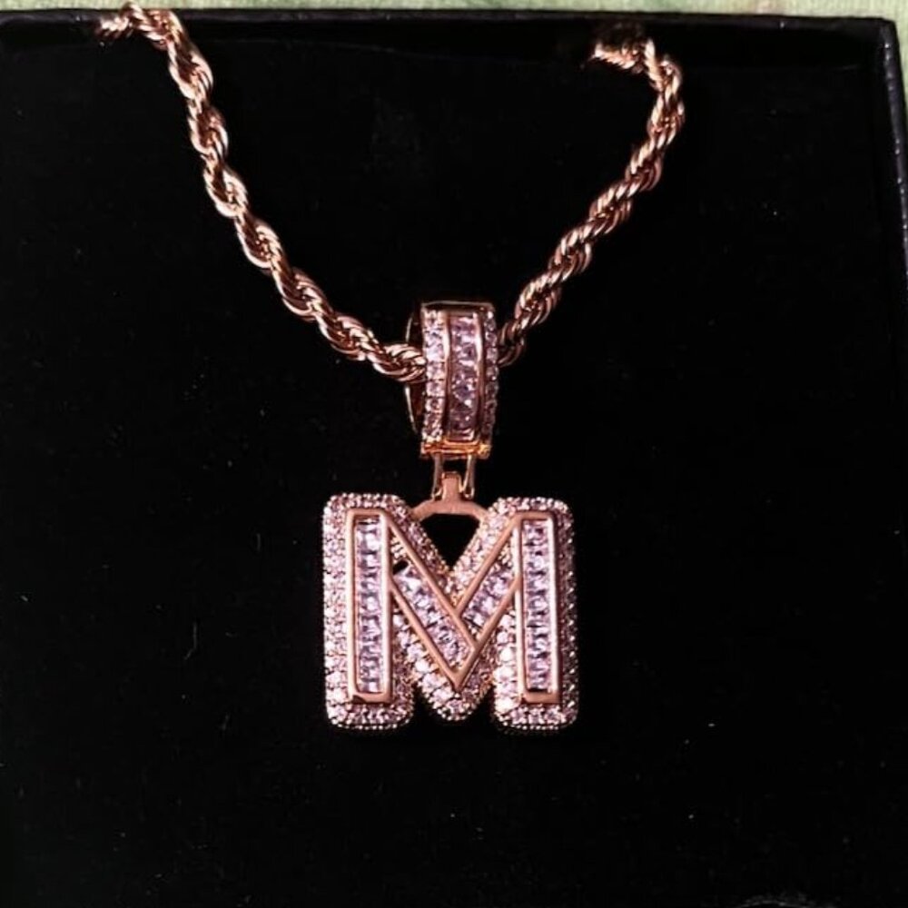 Gold Initial Necklace for Women & Men - 18K Copper Plated with CZ stones